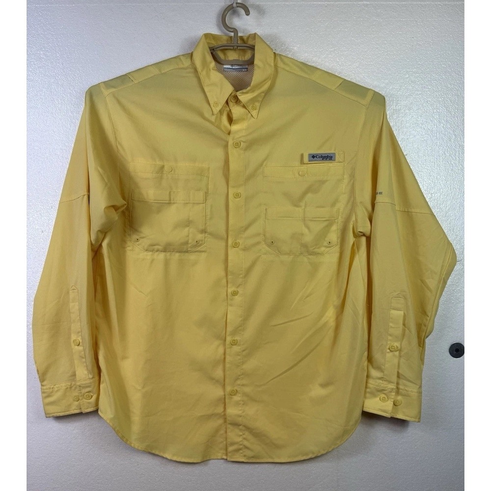 Columbia PFG Fishing Shirt Mens Medium M Yellow Button Up Long Sleeve Omni-Shade